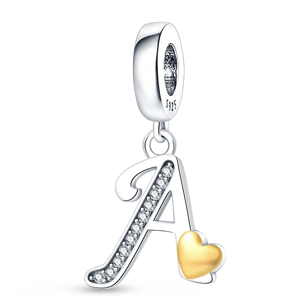 925 silver Fit Pandora Original charms DIY Pendant women Bracelets beads Zircon Heart Pendant English 26 Letter A-Z Charm Bead