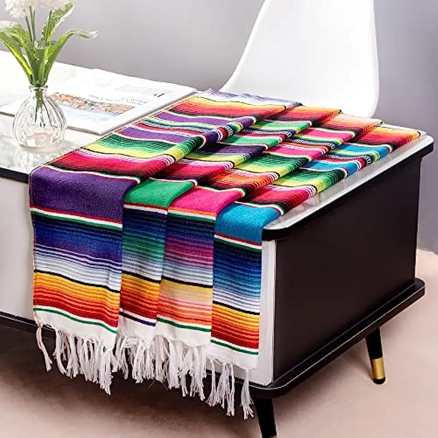 Lot de 4 chemins de table mexicains 35,6 x 213,4 cm Décoration de fête à thème mexicain Fiesta pour Cinco de Mayo Fiesta Party Serape Zarape Chemin de table