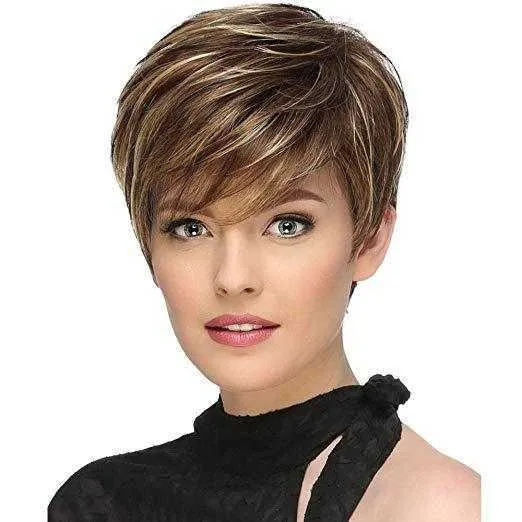 Lace Wigs JOY BEAUTY Synthetic Short Straight Wig for Women Wigs With Bangs Natural Mixed Brown Wig Daily Use Heat Resistant Fiber Z0613