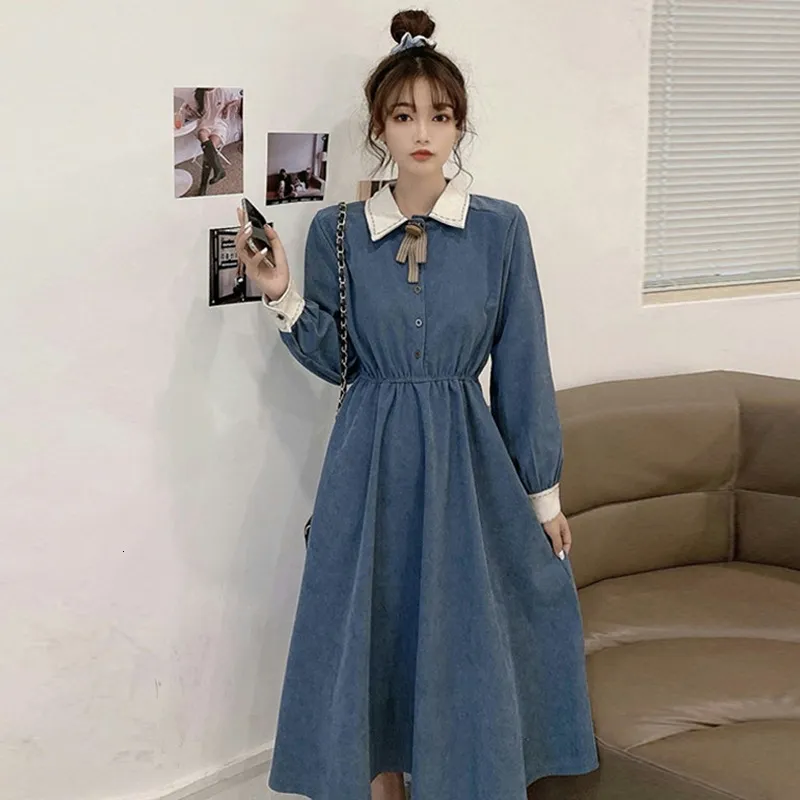 Women French Vintage Long Sleeve Empire Waist A-Line Maxi Dress with Lapel  Collar Polyester from Dhgate Basic & Casual Dresses - price 52.57