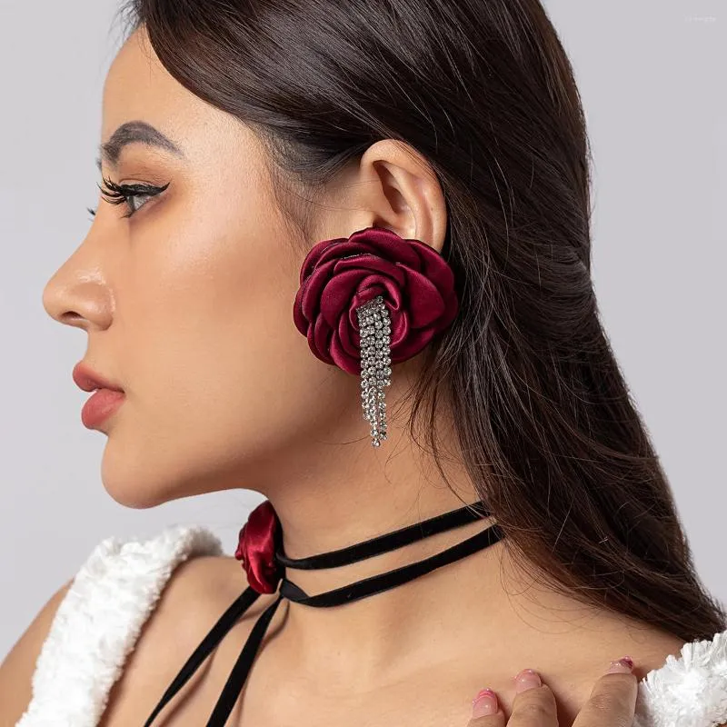 Ohrstecker Damen Große Rose Blume Böhmische Frauen Strass Quaste Anhänger Party Mi Schmuck Zubehör