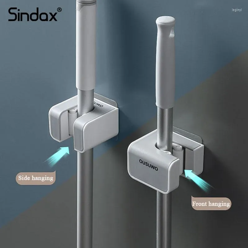 Hooks Sindax 1Pcs Wall-Mounted Hole-Free Mop Clip Brush Broom Hanger Bracket Suction Hanging Rack Storage Kitchen Bathroom Tools