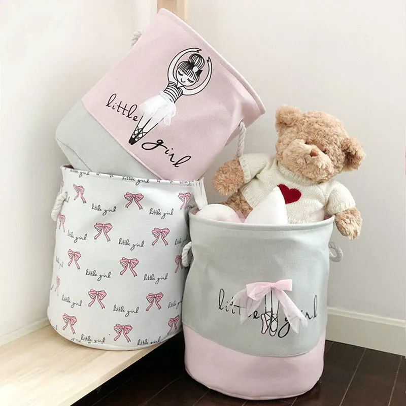 Storage Baskets Pink Large Laundry Basket Round Dirty Clothes Toys Folding Bucket Antidust Big Barrel Hamper 230613