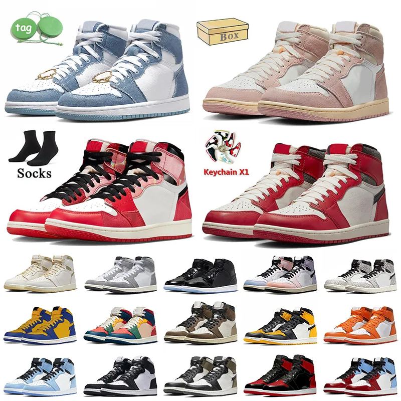 Nike Air Jordan 1 Off White Travis Scott Retro 1 1s 레트로와 상자 중간 밝은 회색 Jumpman 1 초 새틴조던 농구 에어 디지털 핑크 겁 고 OG 바이오 해킹 여성 남성 운동화 신발