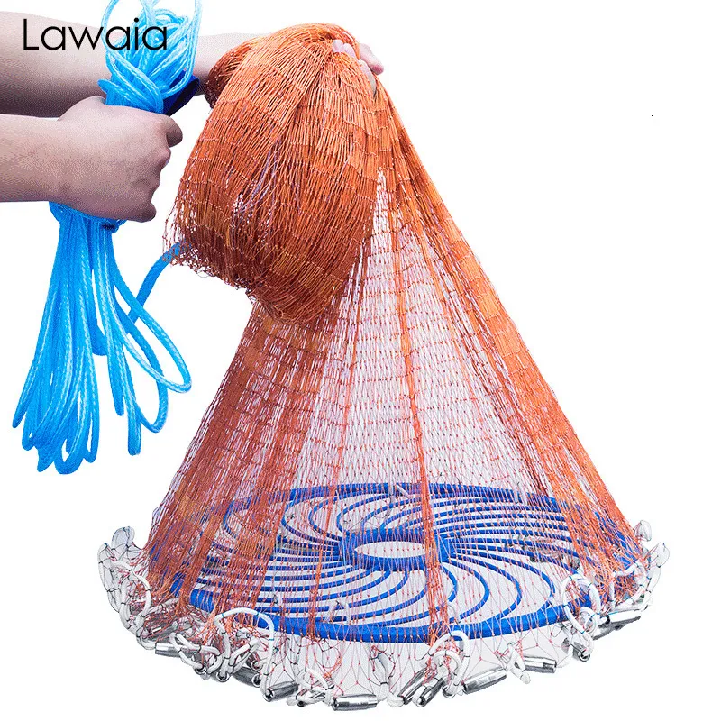 Fishing Accessories Lawaia landing net fish Cast Net Fishing Network USA Fishing Trap Hand-throw Fly Fish Network with iron Sinkers netting fish net 230612