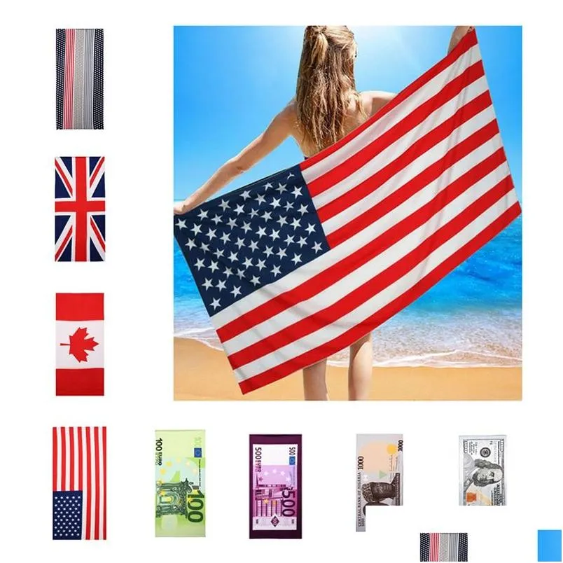 Towel 150X70Cm Summer Microfiber Bath Us Flag Uk Usa Dollar Printed Beach Outdoor Travel Quickdry Sports Towels Bh1886 Tqq Drop Deli Dhsai