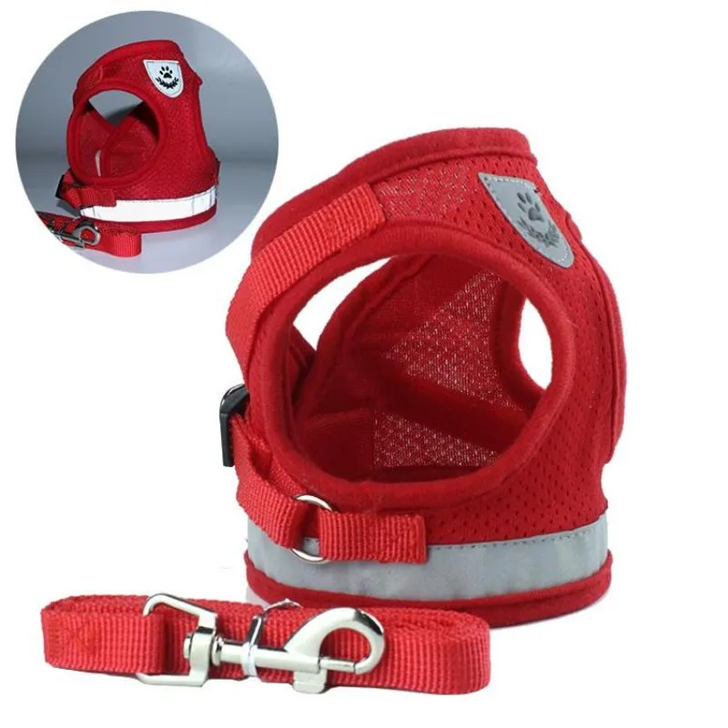 Nuovo tipo di pettorina in rete per cani e guinzaglio in nylon con cinturino riflettente 4 colori 5 taglie Hrakc