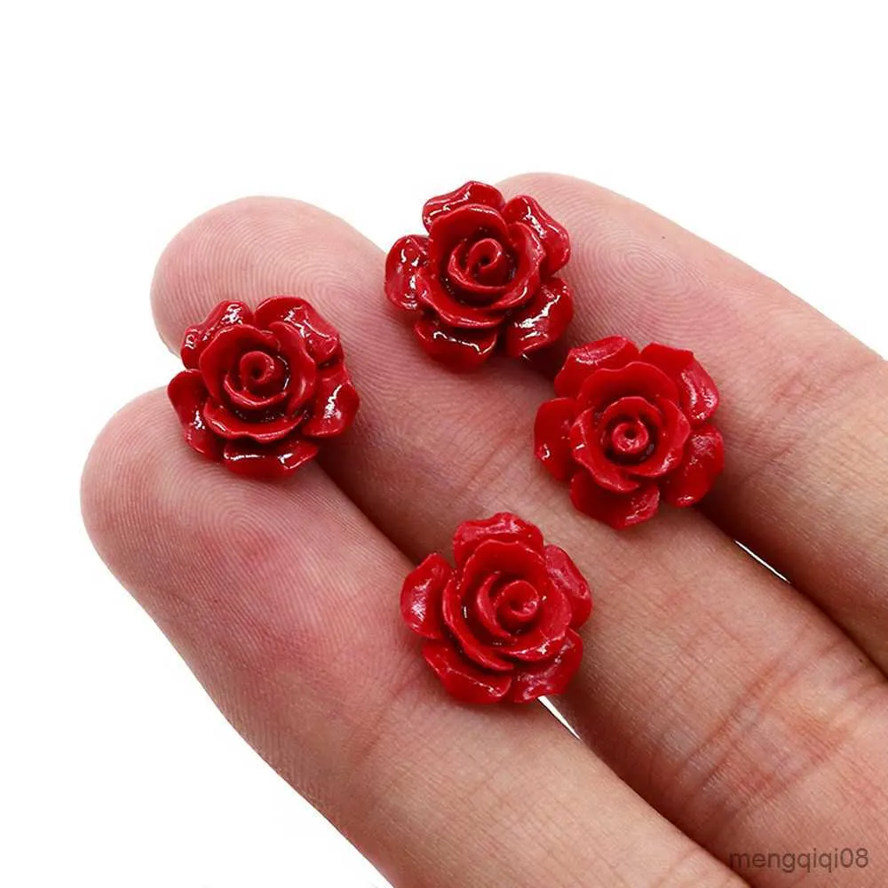Red Coral Rose Flower Earring Natural Sea Stainless Steel Stud Earrings for Women Jewelry Wedding Party R230613