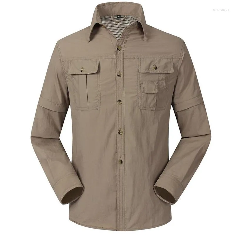 Camisas casuais masculinas Camisa masculina militar respirável secagem rápida roupas táticas masculinas ao ar livre manga longa curta removível