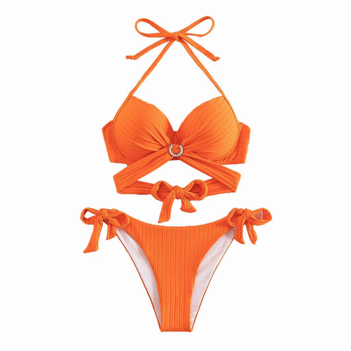 2023 Womens Sexy Push Up Halter Brazilian Bikini Set And Skirt For Small  Breasts Orange Bathing Suit Z0613 From Make07, $17.24