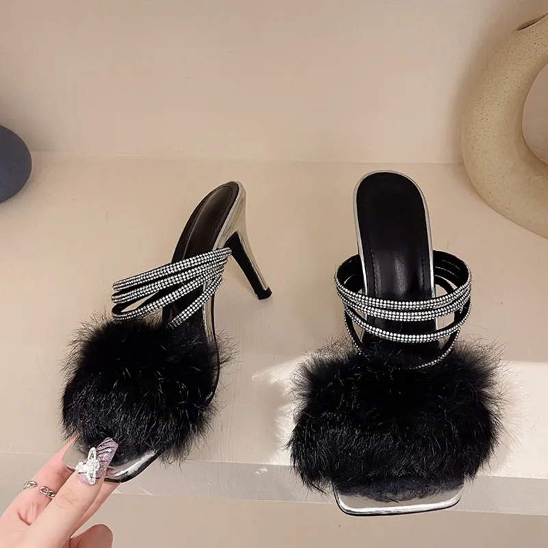 Fluffy high heel hot sale slippers