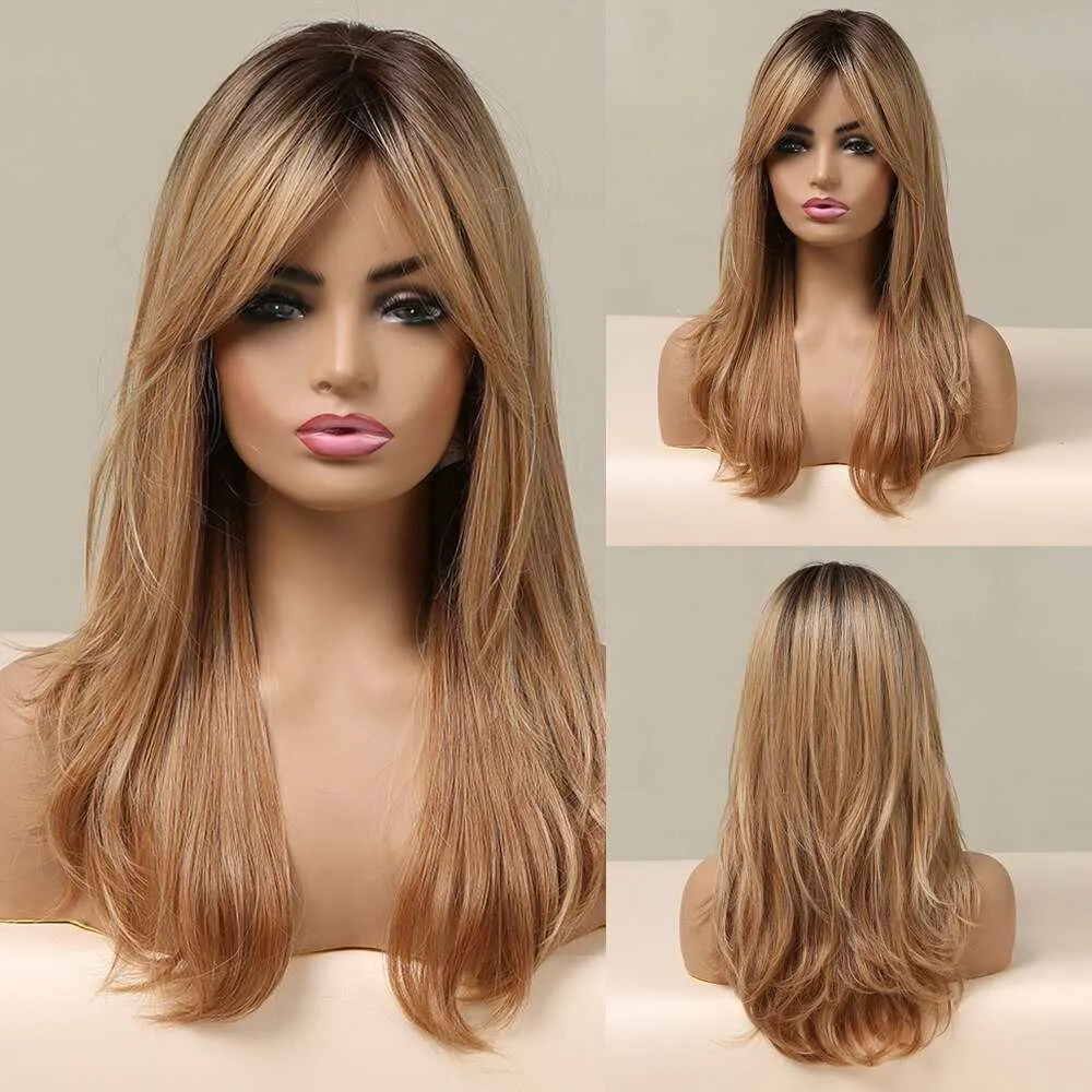 Lace Wigs Blonde Wigs For White Women Long Layered Wig With Dark Roots Hair Replacement Z0613