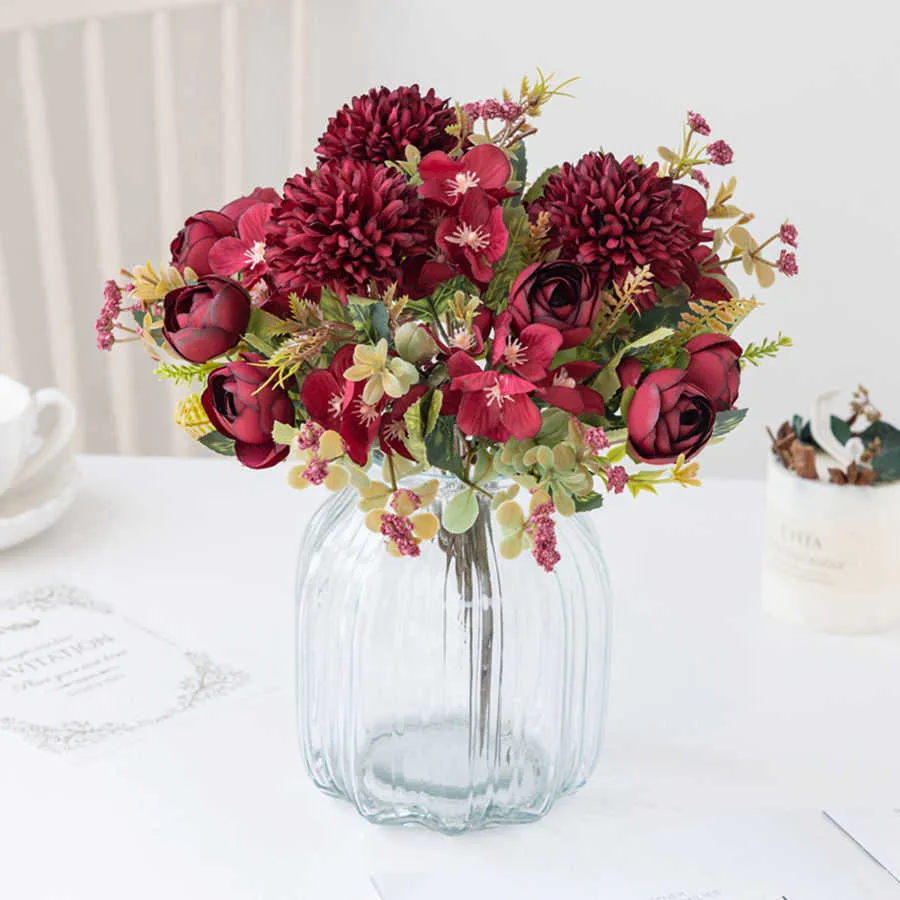 Dried Flowers Artificial Tea Rose Bouquet Diy Candy Box for Home Decor Christmas Garland Wedding Silk Hydrangea Fake