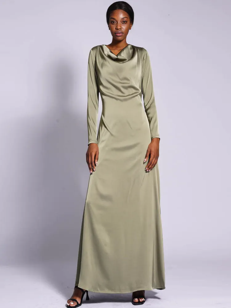 Robes décontractées de base robe à lacets solide Eid femmes musulmanes Satin Abaya fête élégant Ramadan Abayas Caftan caftan Vestidos 2023 Dubaï 230613