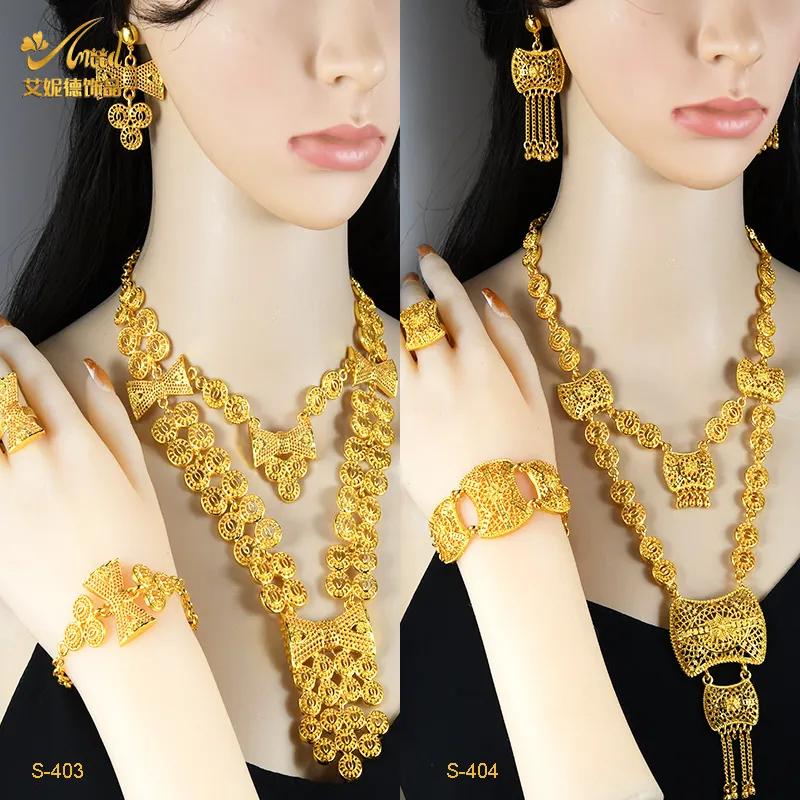 Set di gioielli da sposa ANIID Dubai Indian 24k Placcato oro Set di gioielli per collana da donna Collana da sposa etiope nigeriana Regali di gioielli 230613