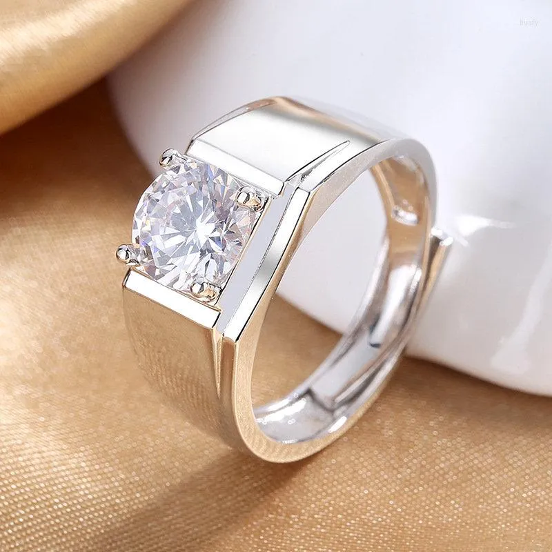 Cluster Rings S925 Sterling Silver Simple Open Square Zircon Ring For Men Women Fashion Charm Engagement Gift Jewelry