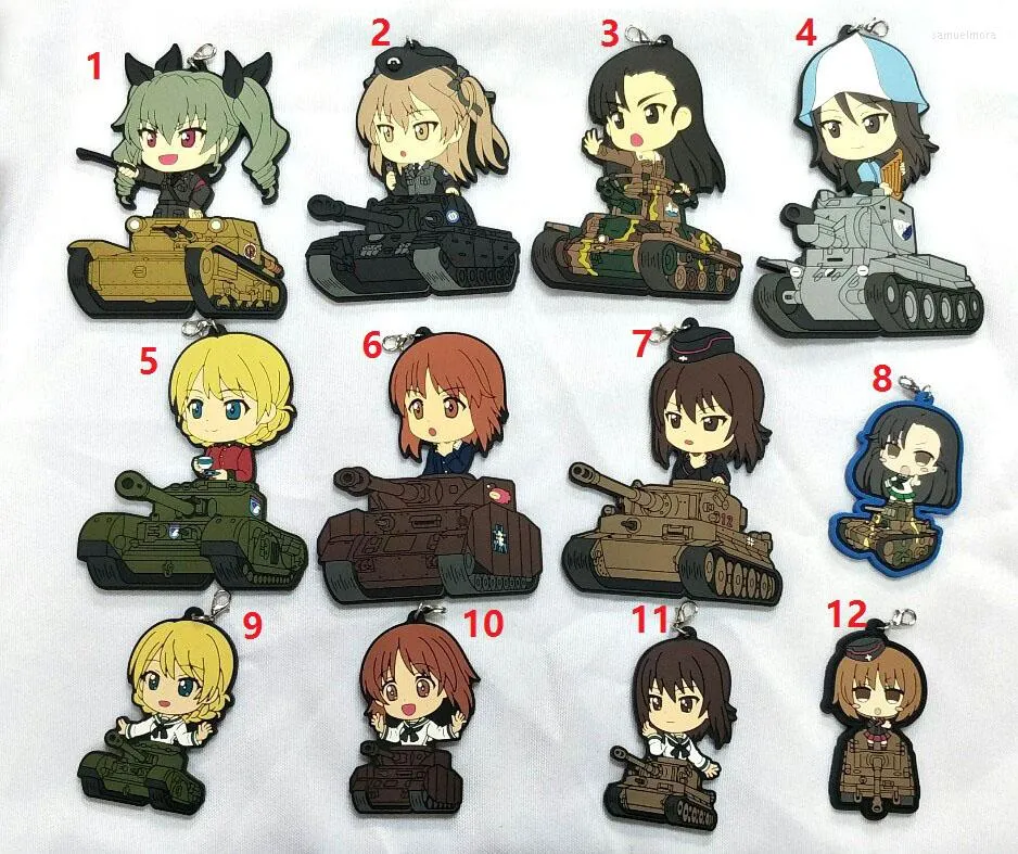 Keychains Girls och Panzer Keychian Nishizumi Miho Saori Takebe Yukari Akiyama Reizei Mako Rubber Mobiltelefonband