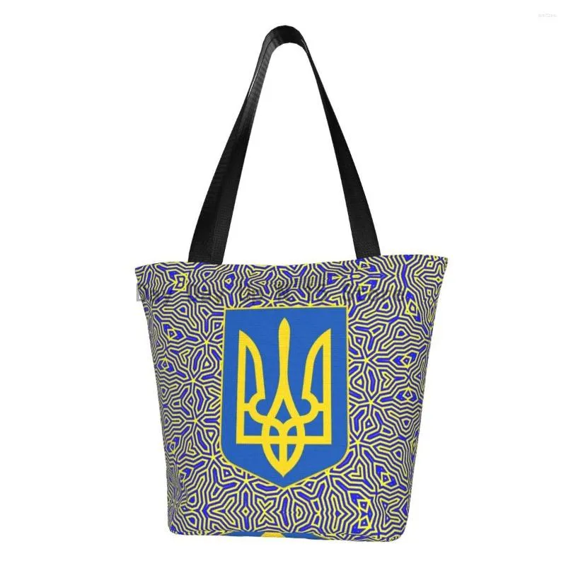 Shopping Bags Ukraine Flag Groceries Tote Women Cute Ukrainian Coat Of Arms Canvas Shopper Shoulder Bag Big Capacity Handbags