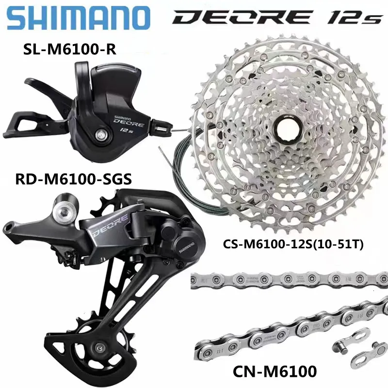 Conjuntos de grupos de bicicleta SHIMANO DEORE M6100 12v Grupo Shifter Câmbio traseiro RDM6100 CSM6100 1051T Cassete CNM6100 Corrente 1x12velocidade Original 230612