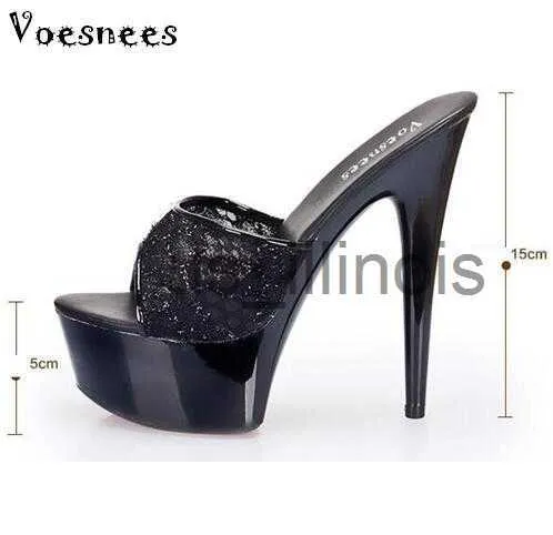 Slippers Women Shoes 2019 Sweet High-heeled Shoes 13 / 15cm Fine With Thick Black Slippers Lace Fashion Banquet Ladies Shoes Sizes 34-44 J230613