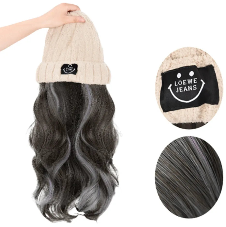 Fashionable Long Hair Wig Hat Integrated with Plush Winter Cap Multiple Styles Available Warm and Stylish