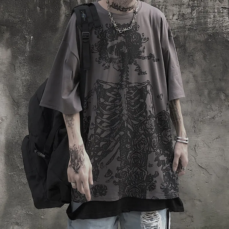 Kvinnors t-shirt goth skalle tshirt tryck toppar kvinnor punk kort ärm överdimensionerade t-shirt män japanska harajuku grunge streetwear woman kläder y2k 230612