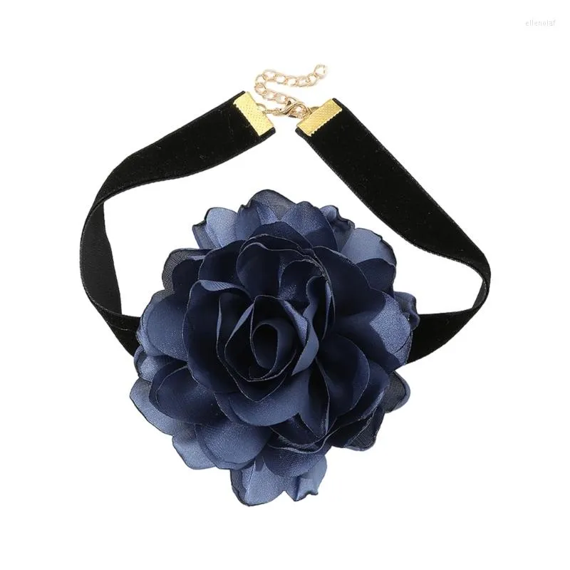 Choker Flower Fabric Necklace Artificial Rose Wide Tie Material Cloth Accessories For Women Girls