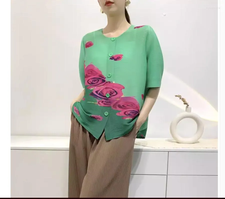 ミヤケのファッションを販売する女性用ジャケットo-neck chinoisherie花柄のプリントフォールドハーフスリーブシングルブレストコート在庫