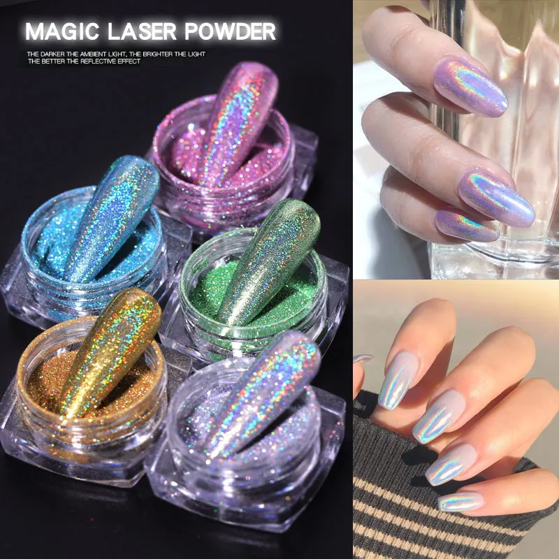 Magiczny laserowy proszek Paznokcie Glitter Wysokiej jakości Aperture Manicure Pył Fałszywe laserowe proszek