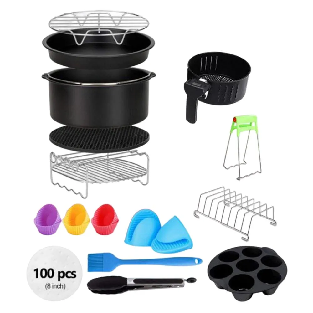 13pcs 8 inch Air Fryer 4.2QT-6.8QT Deep Fryer Cake Cups Cupcake Molds Food Tongs Baking Papers