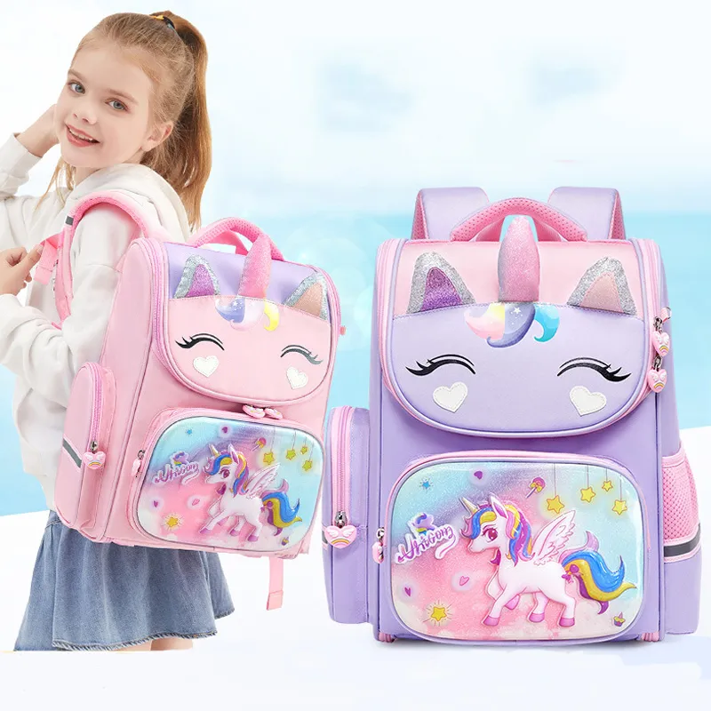 Sacs à dos 1-5 Grade Élèves du primaire Sac à dos pour les filles 3D Cartoon Licorne Sac d'école Enfants Mignon Arc-en-ciel Mochila Escolar 230612