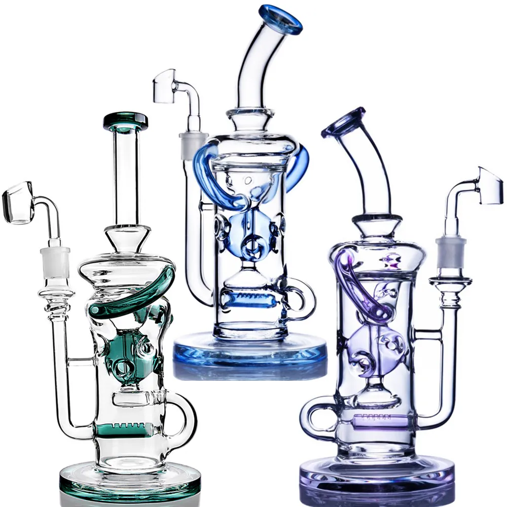 Verre Bong Narguilés Recycleur Dab Rig Épais Fumer Bubblers Plates-formes pétrolières Percolateur Conduites d'eau avec 14 mm Joint Banger