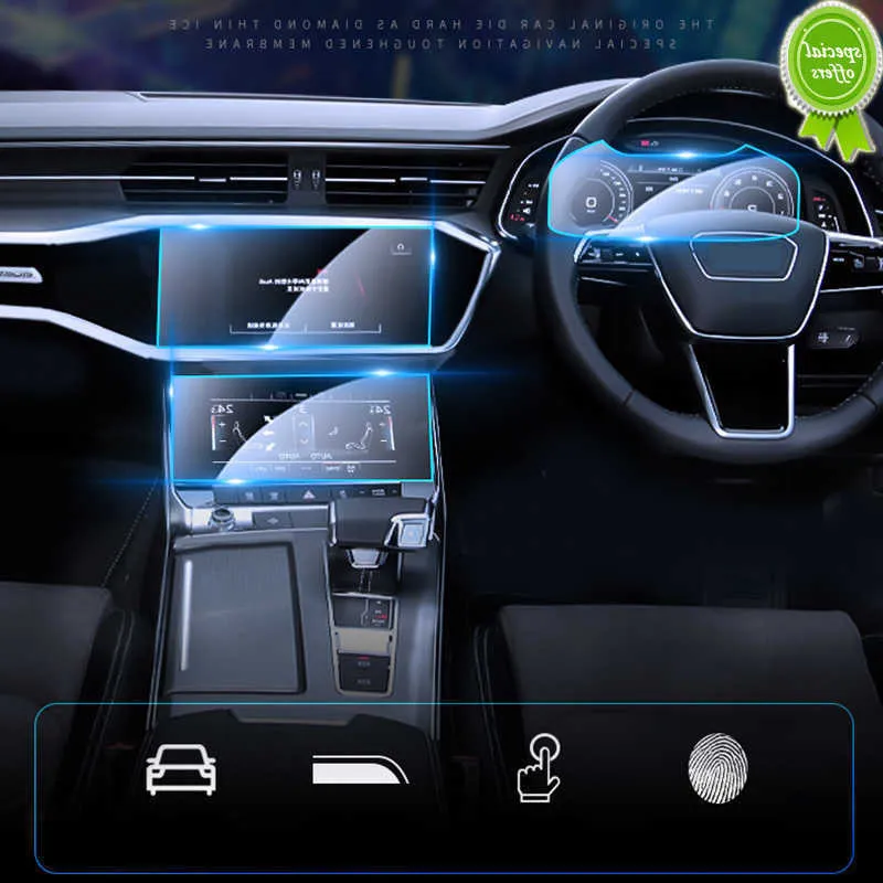 Nuovo per Audi A6 A7 C8 2019 2020 2021 2022 Pellicola di navigazione GPS Schermo LCD Pellicola protettiva in vetro temperato Pellicola antigraffio 3 pezzi / set