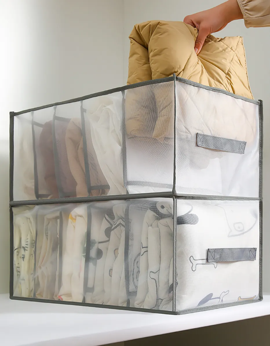 저장 상자 쓰레기통 큰 용량 퀼트 커버 5 그리드 침대 시트 다운 재킷 목욕 주최자 메쉬 칸막이 공간 저장 상자 230613
