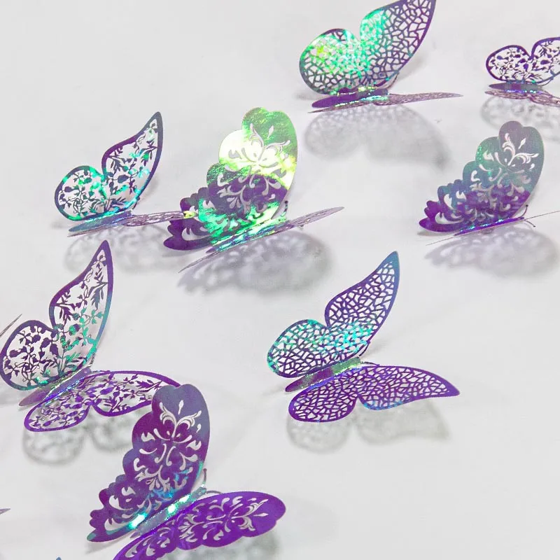 3D Violet Bleu Papillons Stickers Muraux Papillon Creux pour Enfants Chambres Maison Mur Réfrigérateur Décor DIY Art Mural Chambre Décor, 12 Pcs