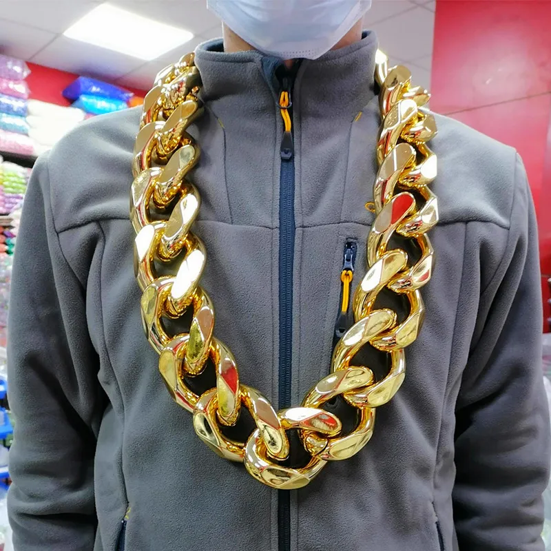 Hänghalsband fiskskak hiphop guldfärg stor akryl chunky kedja halsband för män punk överdimensionerade stora plastlänk mäns smycken 230613