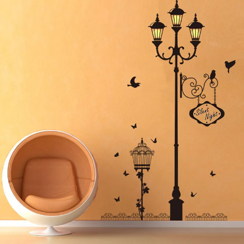 Bird Wall Stickers Antique Lamp Vinyl Living Room Bedroom Sofa Background Decor Art Mural Decals Home Decor Wallpaper