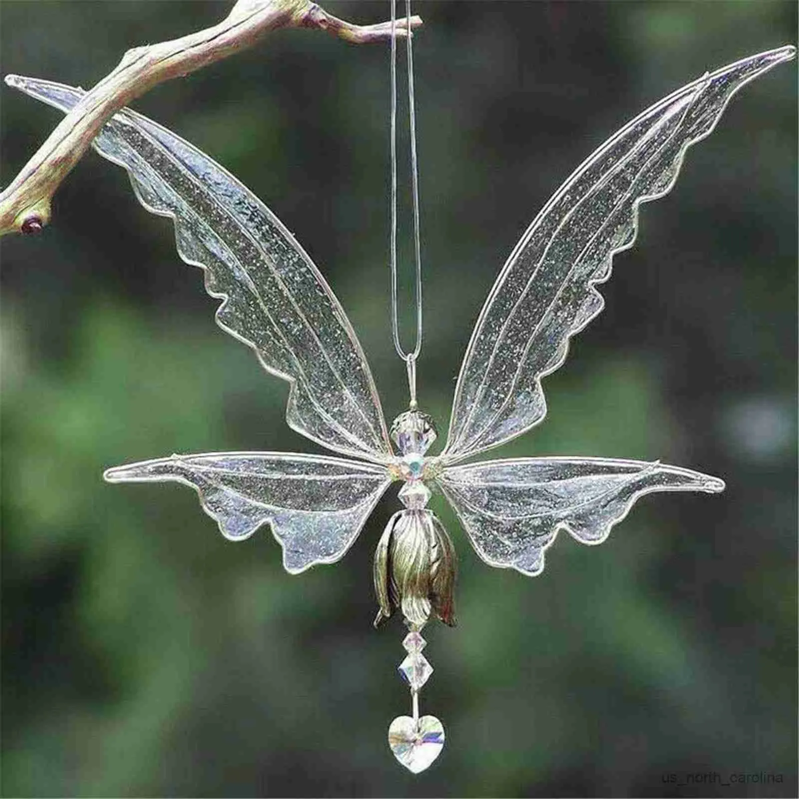 庭の飾り妖精の吊りクリスタルと翼のあるクリスタル吊りクリスタル風のチャイムホームガーデンウェディングハンギングデコレーションR230613