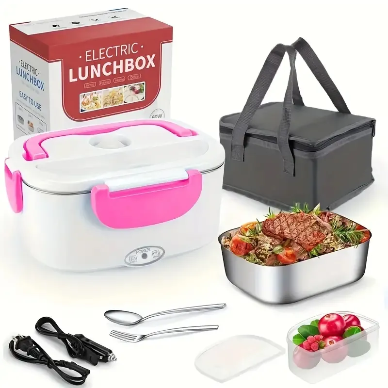 1pc / 1set US Plug Electric Lunch Box, Pink Food Heater with 2 Compartiments, 40W Leakproof Portable Food Warmer Lunch Box for Adults Car Truck Work