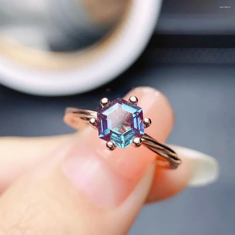 Cluster Rings Hexagon Alexandrite Engagement Ring Cut Gemstone June Birthstone Gift For Women Promise