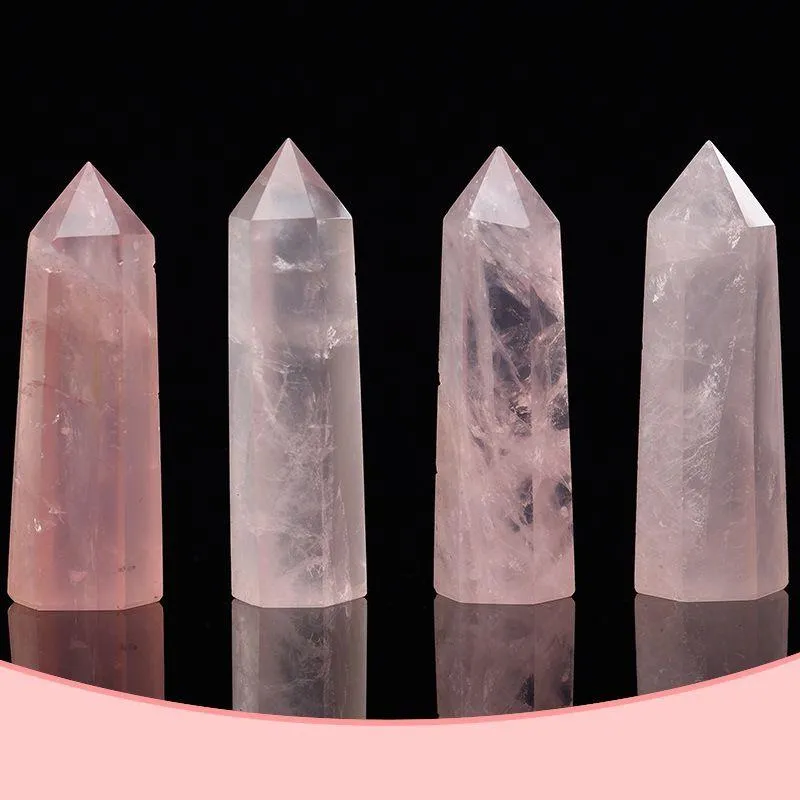 Natural Pink Crystal Tower Arts Mineral Chakra Healing wandsReiki Energy stone six-sided Quarze Point magic wand rough polished Nkuri
