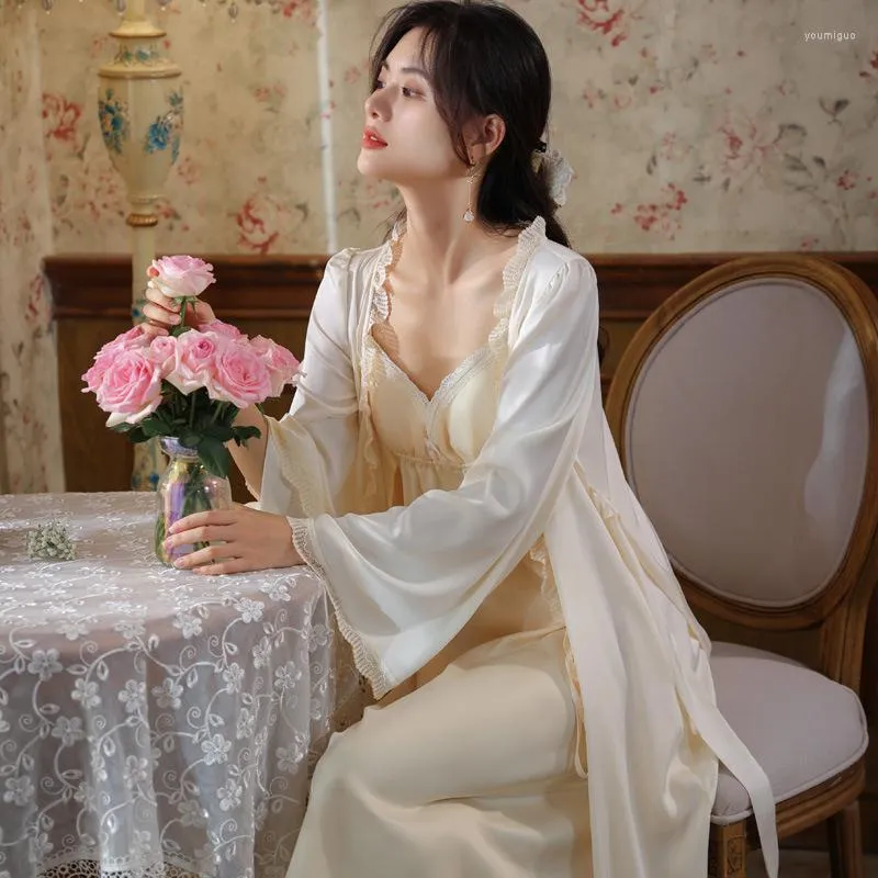 Sexy Satin Nightgown Robe Set With Built In Bra For Women Ice Silk Long  Dress And Princess Pijamas Bridal Sleepwear From Youmiguo, $27.49