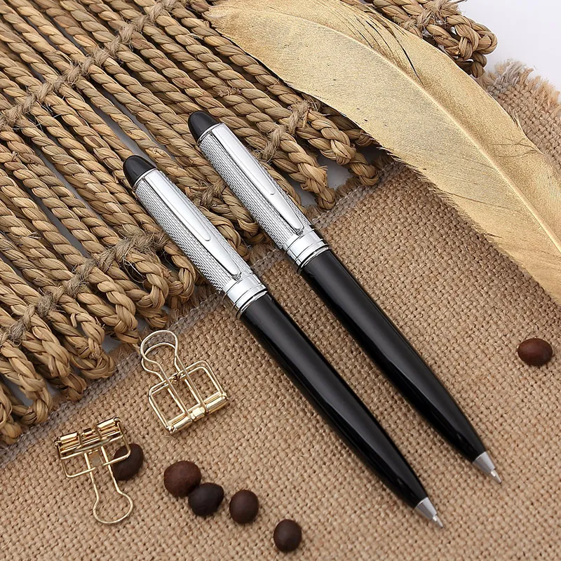 Promotion-stylo à rouleau gravé rotatif en métal noir de luxe, stylo d'écriture classique à pointe de 1mm, papeterie fournitures scolaires et de bureau