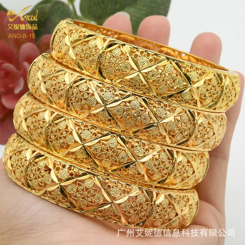 ANIID 24K Dubai Bangles Gold African Bracelet For Women Wholesale Designer Alloy Jewellery Wedding Luxury Hawaiian Jewelry 220713