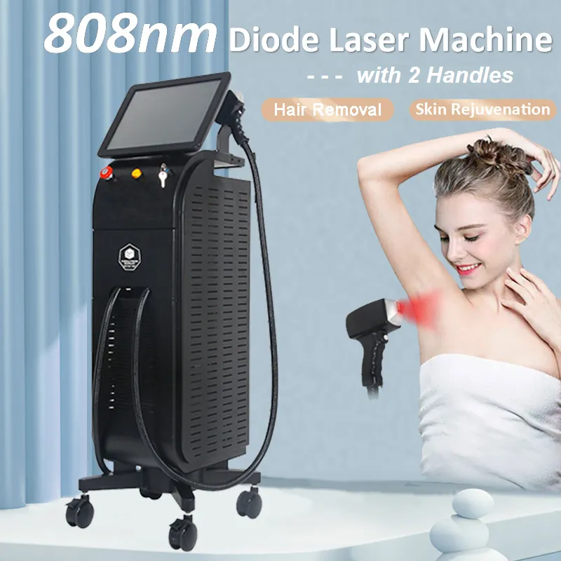 808nm Diode Laser Hårborttagning Skinföryngring Skin Whitening Machine 2 HANDLAR COOLING SYSTEM LASER All Hår och hudtyper Terapi Skönhetsutrustning