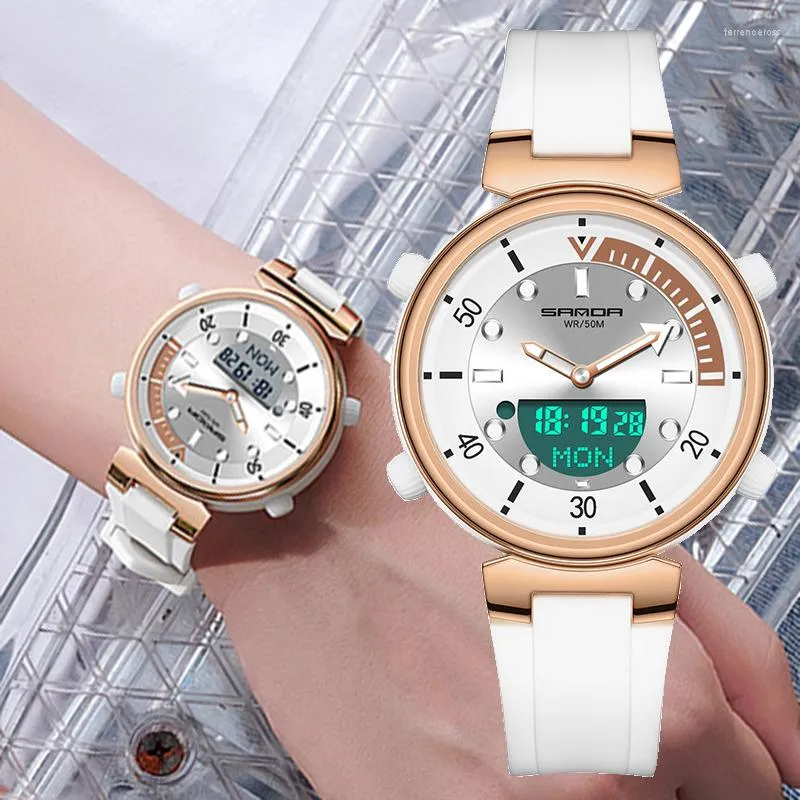 Armbanduhren Dual Display Frauen Uhren Wasserdichte Sport Quarz Handgelenk Für Damen Silcone Digital Relogio feminino 2023