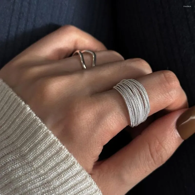 Klusterringar 2023 ins sterling silver unika linjer ring för kvinnor smycken finger justerbar öppen vintage fest födelsedagspresent