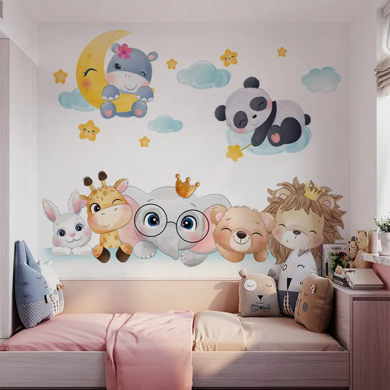 Nordic Cartoon Tiere Wandaufkleber für Kinder Kinderzimmer Mädchen Jungen Babyzimmer Dekoration Tapete Elefant Panda Giraffe