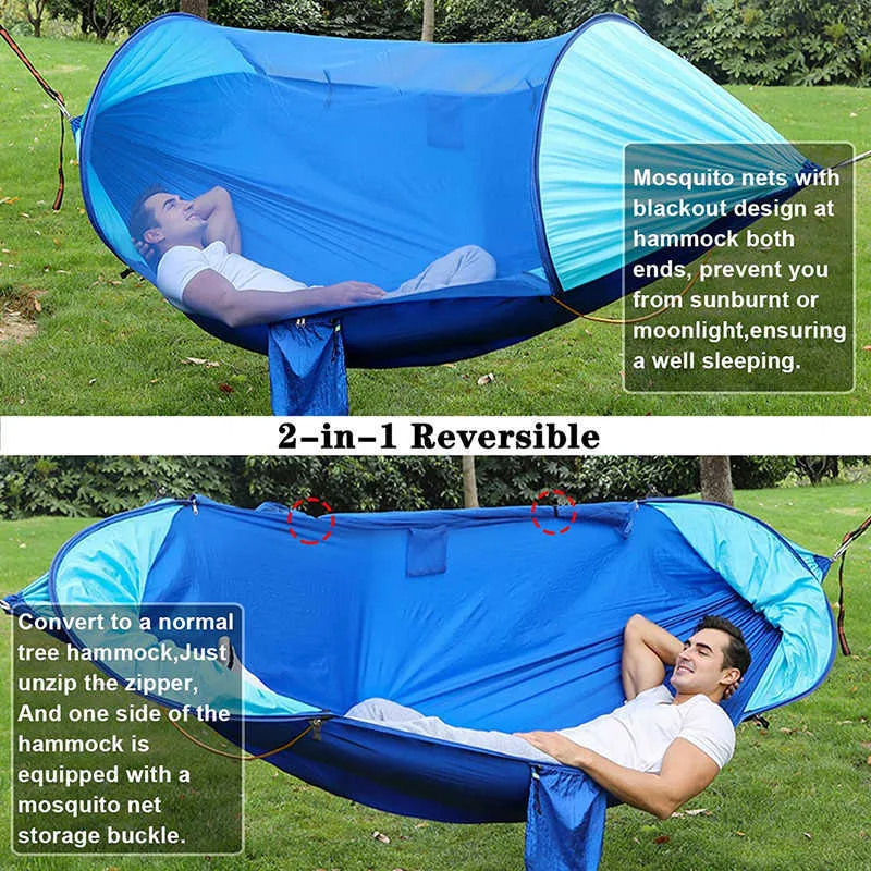 Hamacs de Camping, hamac Portable, Double prévention des chutes, tente avec auvent, idéal pour les voyages de survie en plein air