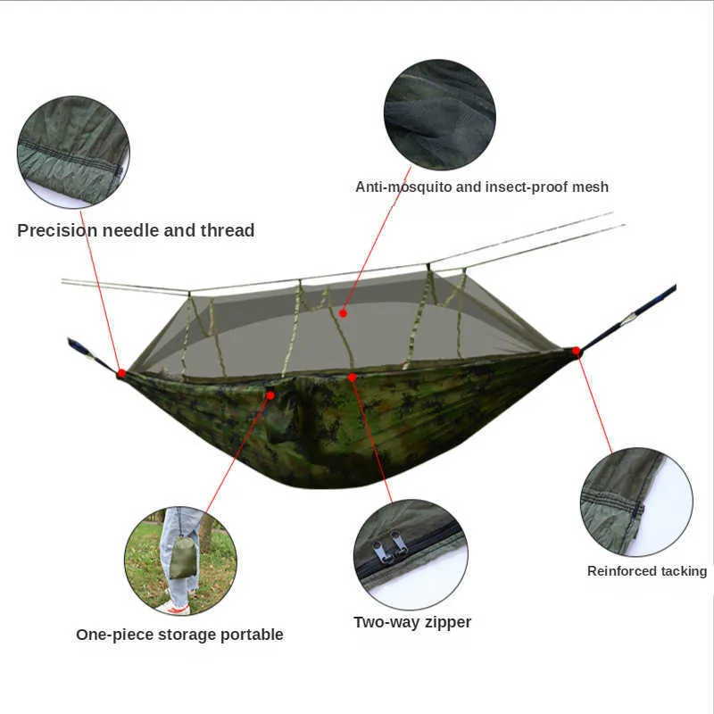 Hammocks Camouflage Anti-mosquito Hammock Outdoor Single Double Net Hammock Cloth Child Camping Swing 260x140cm